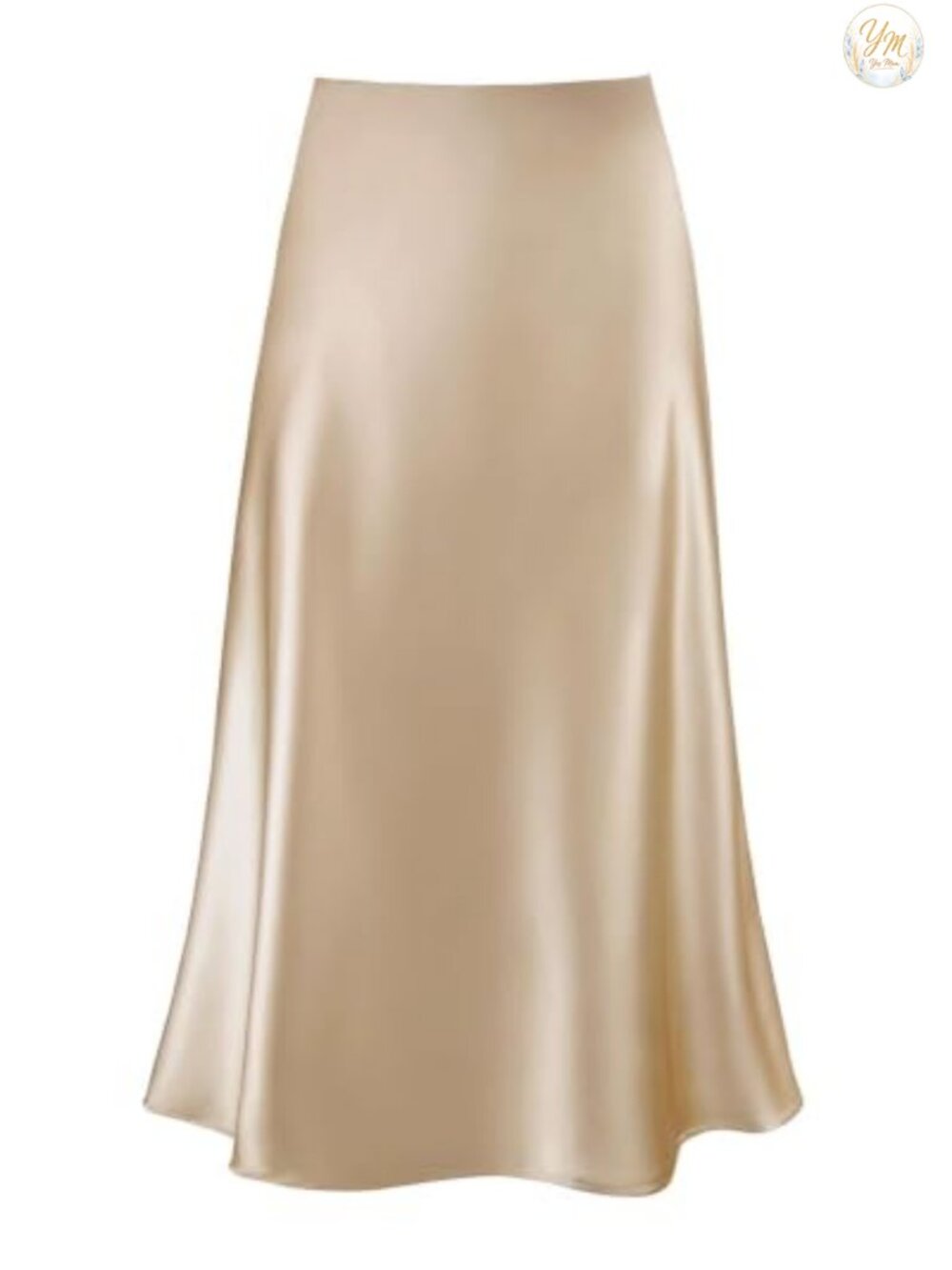 Satin Midi Skirt High Waisted A-Line Flowy Hem Slip Skirt